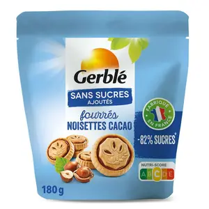 Gerblé Biscuit fourré cacao noisettes sans sucres ajoutés 180g