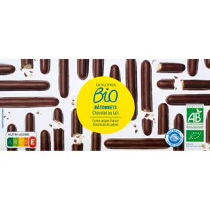 Monoprix Bio Bâtonnets Enrobés De Chocolat Au Lait 125g