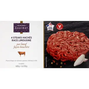 Monoprix Gourmet Steak haché race Limousine 4x150g