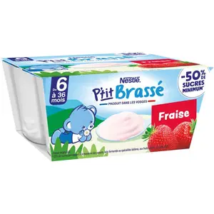 P'Ti Brassé Dessert Lacté Brassé Pour Bébé À La Fraise Dès 6 Mois 4x100g
