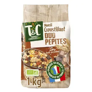 Terres Et Céréales Muesli Croustillant Duo Pépites Chocolat Noir Et Lait, Bio 1kg