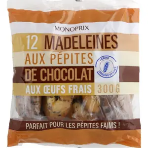 Monoprix Madeleines aux pépites de chocolat x12 300g