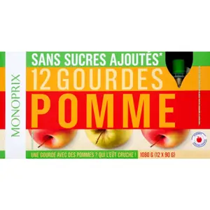 Monoprix Compote de Pomme en gourde sans sucres ajoutés 12x90g