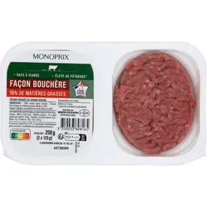 Monoprix Steack haché 15% de Mg 2x125g