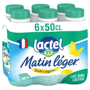 Lactel Matin Léger Lait Sans Lactose 0% MG 6x50cl