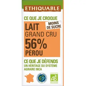Ethiquable Tablette de chocolat au Lait Pérou 56% Bio 100g
