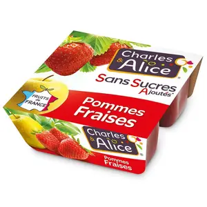 Charles & Alice Compote Pommes Fraises Sans Sucres Ajoutés 4x100g