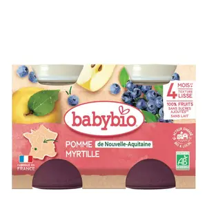 Babybio Pot Bébé Pomme et Myrtille 4M 2x130g