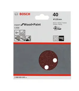 Disques abrasifs C430 8 trous Grain 40 Ø125 mm 5 pièces Bosch