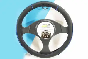 Couvre volant voiture dunlop 37-39cm pu noir/bleu