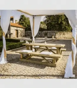 Table De Pique-Nique Rurale En Bois Massif 250X185X75 Cm