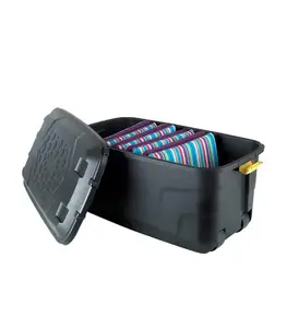 Boîte de rangement sur roulettes en plastique 94x52x45cm 145 L noir