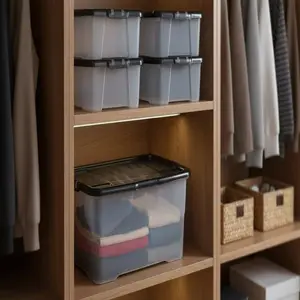 Boîte de rangement 42 L Transparente avec couvercle noir