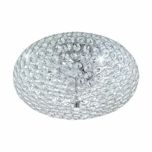 Plafonnier Chromé En Crystal Clemente – Eglo 2Xe27 60W Chrome Cristal Diamètre 350Mm