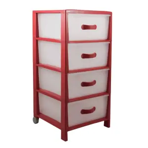 Tour De Rangement Avec 4 Tiroirs Avec 2 Roues Couleur Rouge 84X40X40 Cm