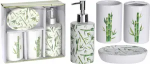 Ensemble Pour Salle De Bain 4 Pieces Vert Et Blanc