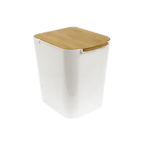 Poubelle Blanche Couvercle Bambou