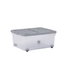 Boîte De Rangement Transparente Avec Roues Et Couvercle Pliant 30L Gris Froid