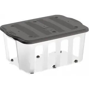 Boîte De Rangement Transparente Avec Couvercle 110L Anthracite