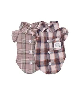 Chemise à carreaux en coton bleu marron s