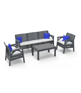 Salon de Jardin 4 places marron coussin gris +Table