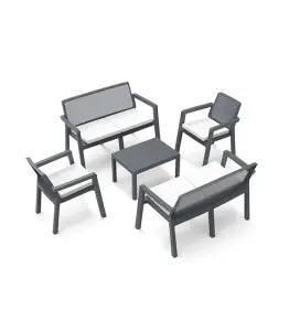 Salon de jardin Prestij 6 places avec table carrée anthracite