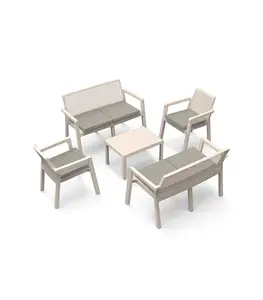 Salon de jardin prestij 6 places avec table desert beige