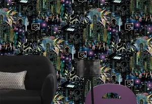 Papier Peint Neon City Blue