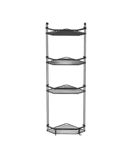 Étagère de coin salle de bain à 4 niveaux noir mat 5mm 28x20x70 cm