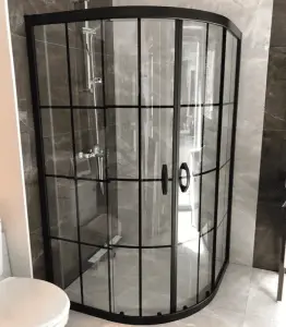 Cabine de douche oval à carreau 5mm 80 x 80 x 190 cm noir