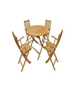 Set de table rond pliable avec 4 chaises pliantes à accoudoirs 120 x 75 cm Acacia
