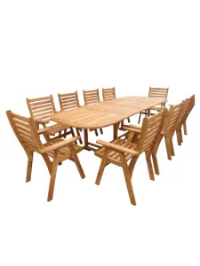 Set De Table Extensible Ovale Avec 10 Chaises À Accoudoirs En Bois D’Acacia ( 165+100)X100X75Cm