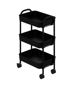 Charior multifonction en métal avec roues 3 niveaux noir