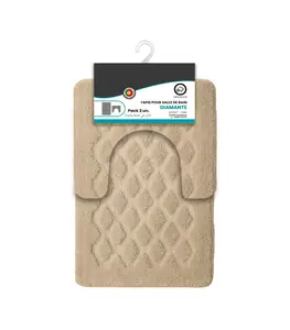 Set De 2 Tapis Salle De Bain 80×50 Et 50×40 Cm Beige