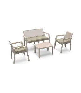 Salon de jardin prestij 4 places avec table carrée beige