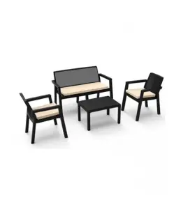 Salon de jardin prestij 4 places avec table noir