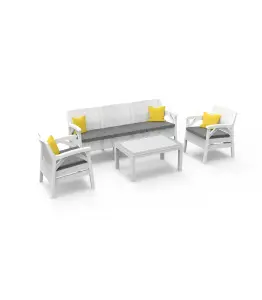 Salon De Jardin 5 Places + Table Avec Vitre Blanc