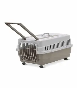Cage de transport pour chat à poignee et roues 60x40x45 cm taupe