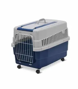 Cage de transport pour chiens et chats avec roues et chariot bleu