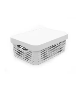 Panier de rangement 11 L avec couvercle perforé blanc