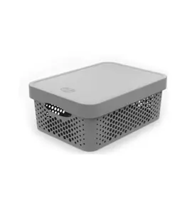Panier de rangement 11 L avec couvercle perforé gris foncé