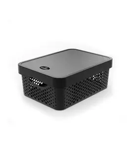 Panier De Rangement Avec Couvercle Perforé 11L Noir