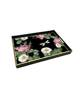 Plateau motif fleur Noir