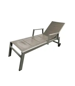 Transat aluminium avec accoudoirs et roulettes taupe