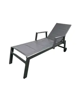 Transat en aluminium avec accoudoirs et roulettes Gris