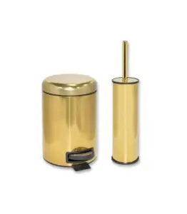 Set De Poubelle À Pédale 3L Et Brosse De Toilette Dorée