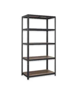 Étagère De Rangement Métal Noir 5 Niveaux En Bois Mdf 176X90X45Cm