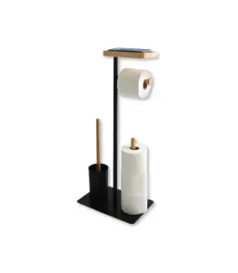 Combiné Wc avec support smartphone en bambou Noir TEIKI
