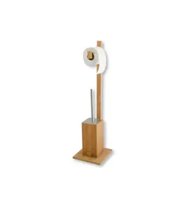 Combiné Brosse Wc Et Papier En Bambou Et Inox