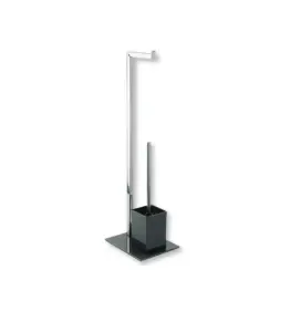 Combiné brosse WC et porte papier en inox et verre noir 22X18X70.5 cm